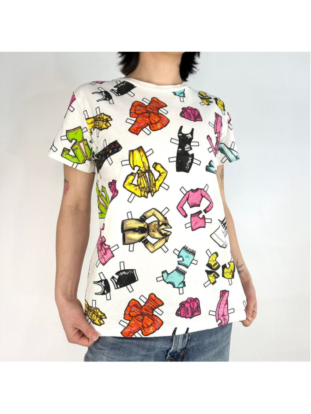 vintage Moschino Couture paper doll print white tshirt